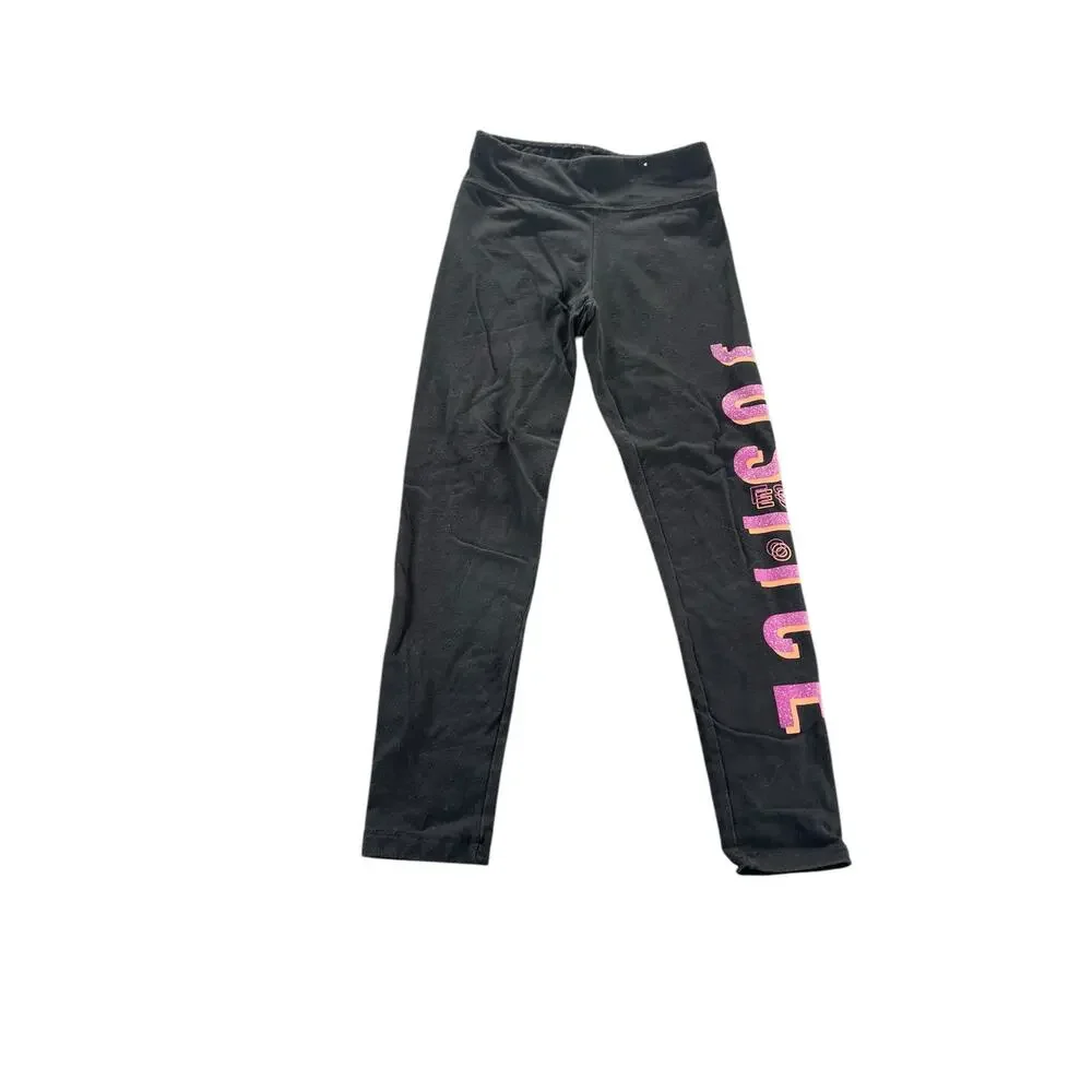 Justice Girls Black Pink Graphic Fitted Leggings Youth Size Small